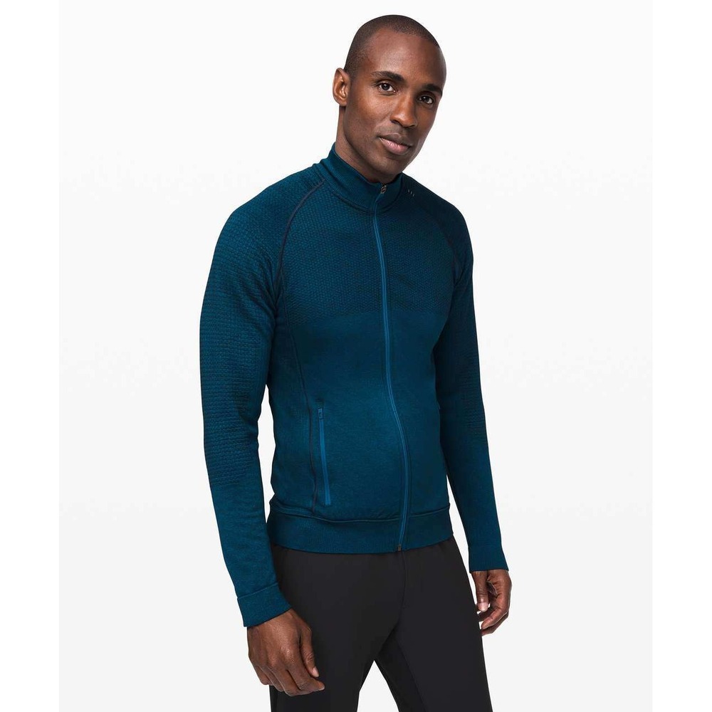 $150+ Lululemon Mens Engineered Warmth Jacket Teal Blue Merino Wool Full Zip/L